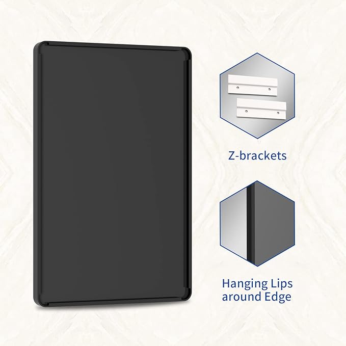 WEER Black Metal Framed Mirror, 60X28 Inch Rectangular Matte Black Wall Mirror for Bathroom, Rounded Corner Black Bathroom Vanity Mirror, Tempered Glass, Anti-Rust, Hangs Horizontal or Vertical
