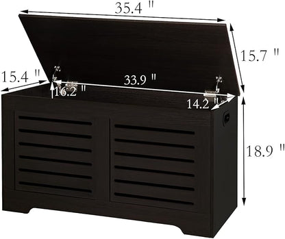 DINZI LVJ Storage Chest, Flip-Top Wooden Toy Box with 2 Safety Hinges, Retro Entryway Shoe Bench, Sturdy Large Storage Trunk for Living Room, Bedroom, Toddler Room, Easy Assembly, Espresso