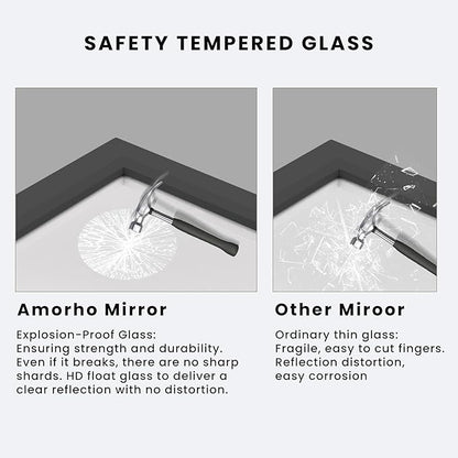 Amorho Black Bathroom Mirror, 50 X30 Inch Thick Metal Framed Wall Mirrors for Over 2 Sinks, Bedroom, Living Room, Entryway, Large Rectangle Wall-Mounted Mirrors.