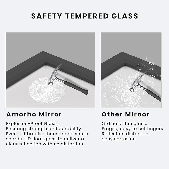 Amorho Black Bathroom Mirror, 72X32 Inch Thick Metal Framed Wall Mirrors for Over 2 Sinks, Bedroom, Living Room, Entryway, Large Rectangle Wall-Mounted Mirrors.