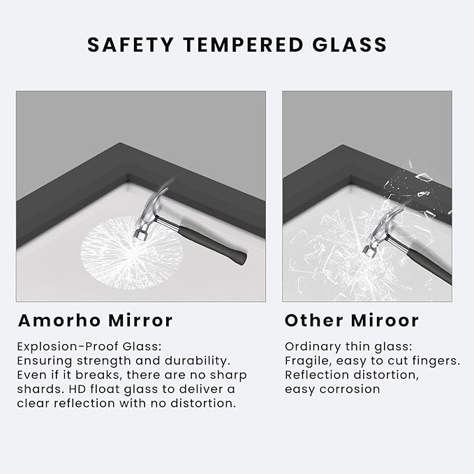 Amorho Black Bathroom Mirror, 48" x32" Thick Metal Framed Wall Mirrors for Over 2 Sinks, Bedroom, Living Room, Entryway, Large Rectangle Vanity Mirrors.