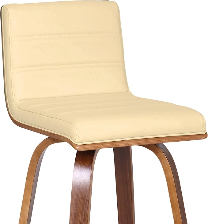 Armen Living Vienna 26" Swivel Counter Stool in Walnut Wood Finish with Cream Faux Leather - Set of 4