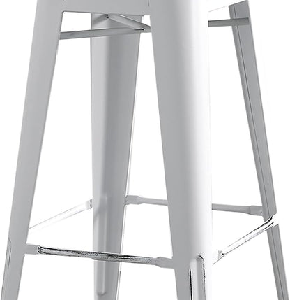 AC Pacific 30” Metal Barstool Set of 2 – Country Rustic Style with Low Back, Lightweight & Sturdy Build, Easy Assembly – Distressed Snow White