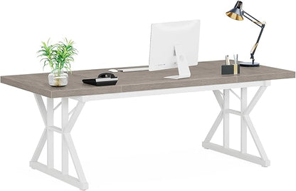Tribesigns 70.8-Inch Executive Desk, Large Computer Office Desk Workstation, Modern Simple Style Laptop Desk Study Writing Table Business Furniture for Home Office (Grey/White, 70.8 Inch)
