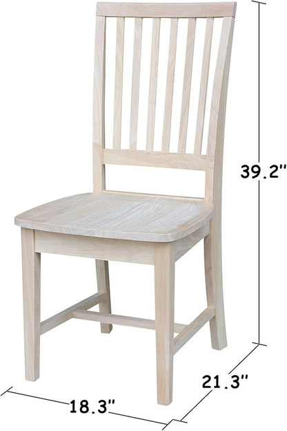 Set of 2 Mission Side Chairs 39.2"H, Solid Parawood Kitchen Dining Furniture, Stylish Comfortable Chairs for Dining Room, Paint or Stain to Match Your Decor, Unfinished