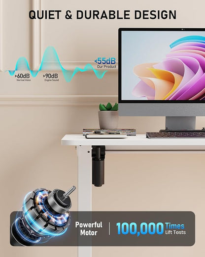 Standing Desk, Small Height Adjustable Electric Stand up Desk, 40" x 24" Sit Stand Computer Home Office Desk with Splice Board, White Frame/White Top