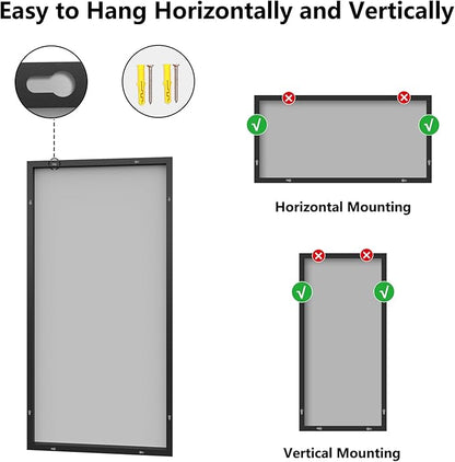 Koonmi Bathroom Mirror 24x48 Black Bathroom Wall-Mounted Mirrors, Modern Vanity Mirror for Bedroom, Living Room, Aluminum Alloy Frame Allow to Hang Horizontally or Vertically