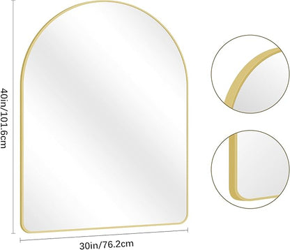 Arched Bathroom Mirror, 30"x40" Gold Arched Mirror for Bathroom, Wall Mounted Mirror, Gold Vanity Wall Mirror w/Metal Frame for Bedroom, Entryway, Living Room, Vertically Hanging or Leaning Against