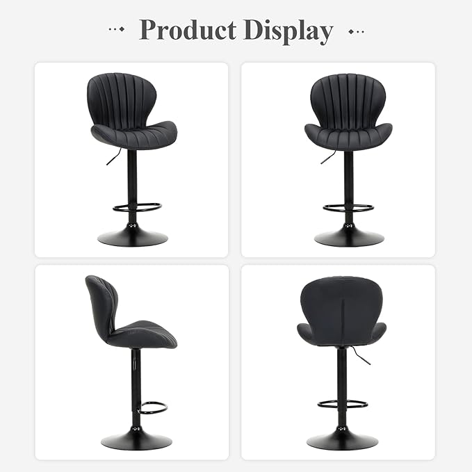 COLAMY Bar Stools Set of 1, Modern Swivel Bar Chairs, Adjustable Faux Leather Upholstered Barstools Counter Height with High Backrest for Bar, Kitchen Island, Dining Room, Black