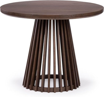 Plank+Beam Lido Round Dining Table, 38", Wooden, Pedestal, Minimalist Kitchen Table for 4 for Dining Room, Walnut