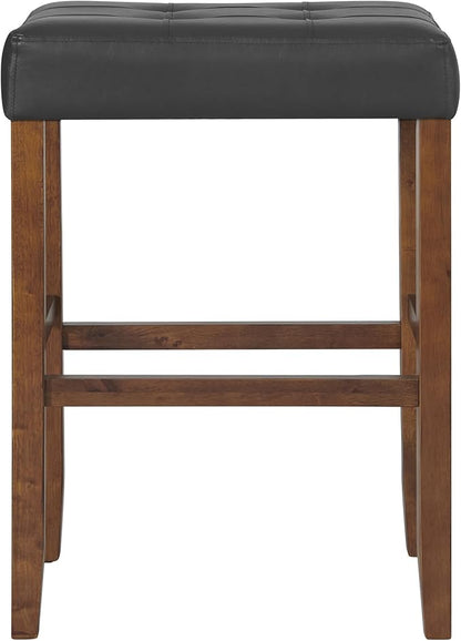 Alaterre Furniture Madison 30-Inch Bar Stool with Faux Leather Seat - Barstool for Kitchen Island or Bar - Backless Barstools (Walnut/Black)