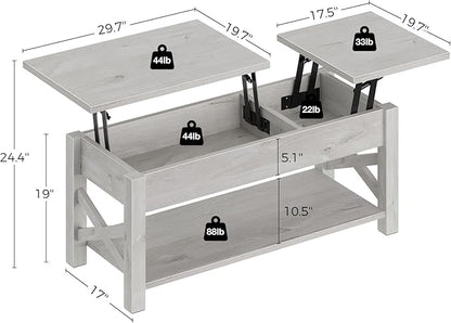 Rolanstar 47.2" Lift Top Coffee Table with Hidden Compartment, 2 Way Lift Top Coffee Table with Open Shelf & X Wooded Support, Farmhouse Center Table for Living Room, Grey