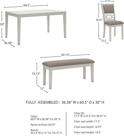 Signature Design by Ashley Erinberg Casual Dining Table with 4 Armless Upholstered Chairs and Bench, Set of 6, White & Light Gray