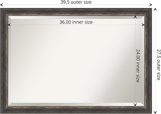 Amanti Art Brown Wall Mirror 28x40 Bark Rustic Char Narrow Rectangle Bathroom Mirror for Wall Decor Living Room, Large Rustic Farmhouse Frame, Hangs Horizonally and Vertically, Bathroom Decor, Beveled