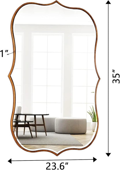SHYFOY Antique Gold Mirrors for Wall Decor Decorative Wall Mirror Large 25" L x 36" W, Asymmetrical Wavy Accent Mirror with Scalloped Wood Frame, Bronze Farmhouse Traditional Mirror