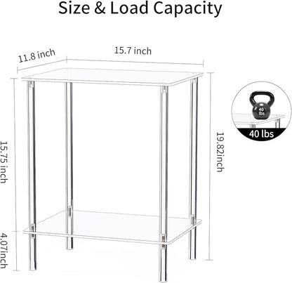 Clear Acrylic Side Table, 2-Tier End Table for Living Room, Small Modern Bedside Tables Nightstand for Bedroom, Home Decor Accent Table, 15.7" L x 11.8" W x 19.82" H, Clear