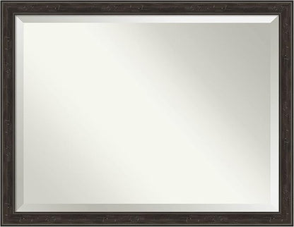 Amanti Art Brown Bathroom Mirror for Over Sink, 34x44 Shipwreck Greywash Narrow Rectangle Vanity Mirror, X-Large Traditional Frame, Hangs Horizonally and Vertically, Bathroom Wall Decor, Beveled Edge