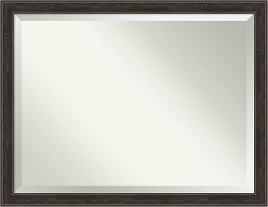 Amanti Art Brown Bathroom Mirror for Over Sink, 34x44 Shipwreck Greywash Narrow Rectangle Vanity Mirror, X-Large Traditional Frame, Hangs Horizonally and Vertically, Bathroom Wall Decor, Beveled Edge