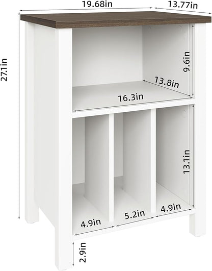 LIDYUK Record Player Stand, Vinyl Record Storage Table End Table with Display Shelf Holds up to 130 Albums, Large Nightstand Wood Turntable Stand Cabinet Side Table for Living Room, Bedroom, White