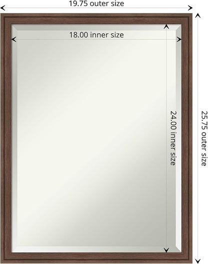 Amanti Art Brown Bathroom Mirror for Over Sink, 26x20 Florence Medium Brown Rectangle Vanity Mirror, Medium Casual Frame, Hangs Horizonally and Vertically, Bathroom Wall Decor, Beveled Edge