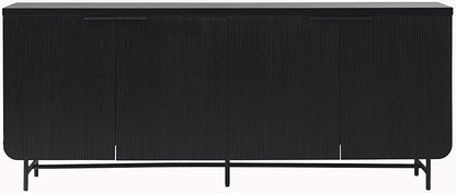 Walker Edison Reema Fluted 4-Door Kitchen Sideboard Buffet Console, 69 Inch, Black