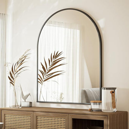 Arched Bathroom Mirror, 32x34 Inch - Wall Mounted Vanity Mirror with Aluminum Alloy Frame - Ideal for Living Room, Bedroom, Bathroom, and Entryway, Hanging or Leaning, Black