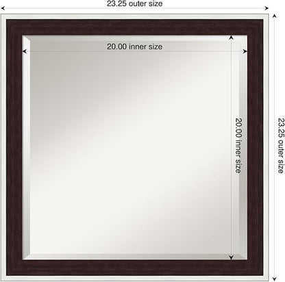 Amanti Art Wall Mirror 23x23 Maya Espresso Silver Square Bathroom Mirror for Wall Decor Living Room, Medium Modern Contemporary Frame, Hangs Horizonally and Vertically, Bathroom Decor, Beveled Edge