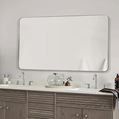 Silver Wall Mirror, 30x48 Inch Rounded Rectangle Vanity Mirror for Bathroom, Anti-Rust, Shatterproof, Farmhouse Wall Mounted Horizontal/Vertical