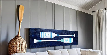 Yihui Arts Coastal Canvas Wall Art - Navy Blue and White Oar Painting for Bedroom Bathroom Decor