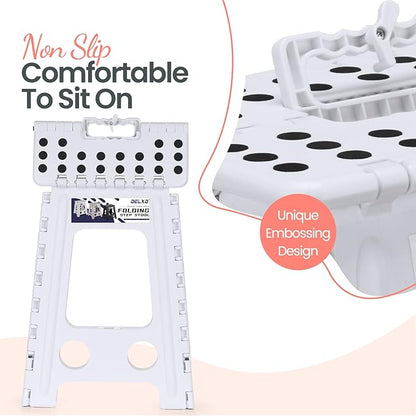 Delxo Folding Step Stool 17.5 Inch White Step Stools Foldable,Portable Collapsible Step Stool with Handle, Folding Stool for Kitchen Bathroom,Bedroom,Garden