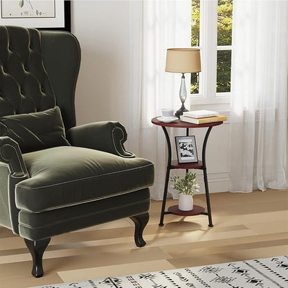 Dulcii Round Side Table for Narrow and Small Spaces,3 Tier Small Round End Table Sofa Side Table for Living Room,Small Bedside Table Round Nightstand for Bedroom