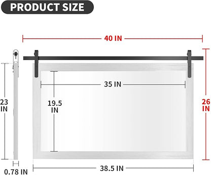 PAIHOME Large White Bathroom Mirror, Farmhouse Horizontal Rustic Square Mirror for Wall Wood Framed Vanity Mirrors, Barn Door Style Decor Living Room Entryway Bedroom Mirrors, 40x26INCH