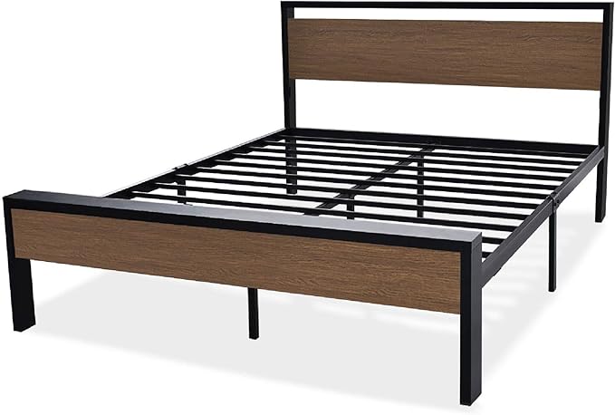 Allewie Full Size Platform Bed Frame with Wooden Headboard and Footboard, Heavy Duty 12 Metal Slats Support, No Box Spring Needed, Under-Bed Storage, Noise Free, Easy Assembly, Walnut