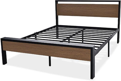 Allewie Queen Size Platform Bed Frame with Wooden Headboard and Footboard, Heavy Duty 12 Metal Slats Support, No Box Spring Needed, Under-Bed Storage, Noise Free, Easy Assembly, Walnut