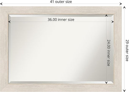 Amanti Art White Bathroom Mirror for Over Sink, 29x41 Hardwood White Wash Rectangle Vanity Mirror, Large Rustic Farmhouse Wood Frame, Hangs Horizonally and Vertically, Bathroom Wall Decor, Beveled