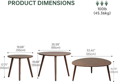 Small Oval Nesting Table, Mid Century Coffee Tables for Living Room,Solid Oak Wood Side Table,Triangle Tabletop with 3 Legs,Minimalist Display End Tables (Walnut Color, 3 Pieces)
