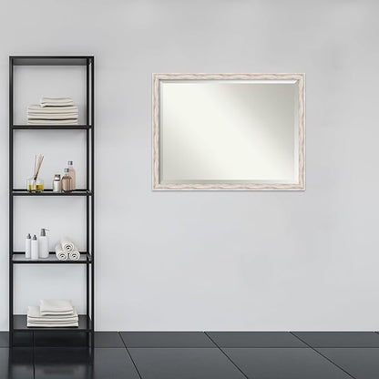 Amanti Art White Bathroom Mirror for Over Sink, 33x43 Alexandria White Wash Narrow Rectangle Vanity Mirror, X-Large Cottage Wood Frame, Hangs Horizonally and Vertically, Bathroom Wall Decor, Beveled