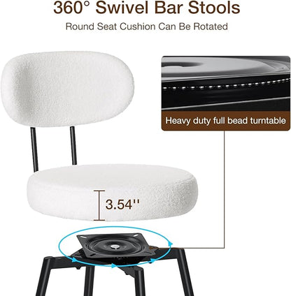 HOMMPA Counter Height Swivel Bar Stools Set of 4 Boucle Barstools 26'' Upholstered Modern Counter Barstools with Back Metal Legs Bar Stools Chairs for Kitchen Counter Island White