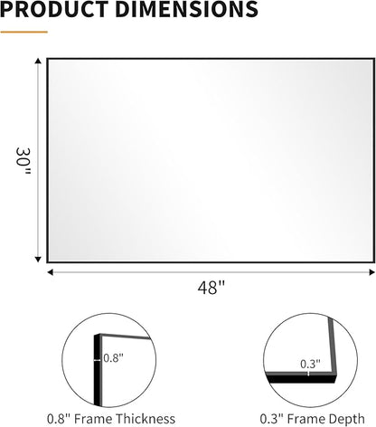 KOCUUY Black Rectangle Mirror, 30"x48" Bathroom Mirrors for Over Sink, Large Black Wall Mounted Mirror, Metal Framed Mirror for Wall, Vanity Mirror for Bathroom Living Room Bedroom Dining Room