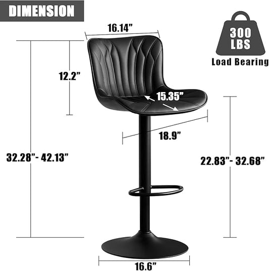 YOUNIKE Single Black Bar Stools Modern Swivel Counter Height Bar Chair with Back Adjustable Kitchen Island Faux Leather Padded Barstools taburetes de bar Breakfast sillas para barra de cocina 1PCS