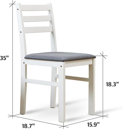 Livinia Seattle 5-Piece Wooden Dining Table Set for 4, Modern Farmhouse Kitchen Dining Room Set with Solid Wood Ladder Back Chairs for Small Space (White)