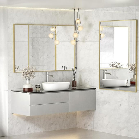 Koonmi Gold Mirrors for Wall, 30x60 Inch Bathroom Mirror, Rectangular Wall Mirror for Living Room Bedroom Bathroom, Hangs Horizontally or Vertically