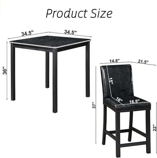 Counter Height Square Dining Table Set with 4 Upholstered Chairs - Easy to Assemble, Black