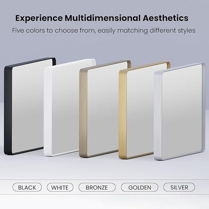 Brushed Nickel Bathroom Mirror 36x36 Inch, Brushed Silver Metal Frame Mirror Wall Mounted, Rounded Bathroom Vanity Mirror, Tempered Glass, Anti-Rust, Horizontal/Vertical
