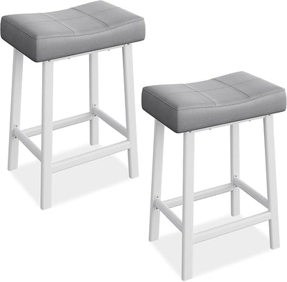 GarveeHome Counter Height Bar Stools Set of 2, 24 Inch Barstools for Kitchen Island Counter, Upholstered Padded Barstools with Curved Surface, Easy Assembly, Grey