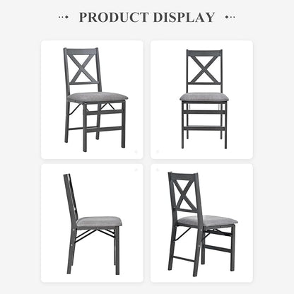 COLAMY Folding Dining Chairs Set of 4 – Dark Grey Upholstered Dining Room Chairs with Wooden Frame, Pre-Assembled, Space Saving Modern Kitchen & Dining Room Furniture for Small Spaces