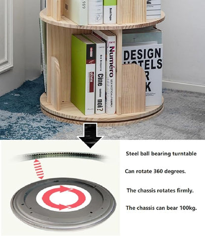 Heehee Wooden Rotating Bookshelf 360 Display Floor Standing Bookcase Storage Rack for Kids&Adults Multi-Functional Bookshelf Organizer (5-Tier)
