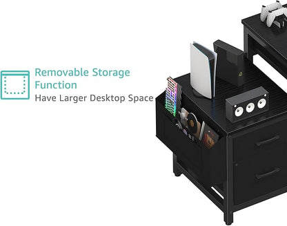 Lufeiya Gaming Desk with Fabric File Drawers Cabinet, 57 Inch Home Office Desks with Reversible Filing Cabinet Printer Stand for Small Space, Study Writing Table PC Computer Desks for Bedroom, Black