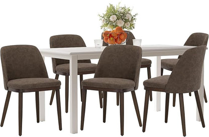 COLAMY 60 Inch Rectangular Kitchen Dining Table for 6, Modern Farmhouse Dining Table Set for 6, Wood Dining Table and Upholstered Dining Chairs for Kitchen, Dining Room, Restaurant, White/Dark Brown
