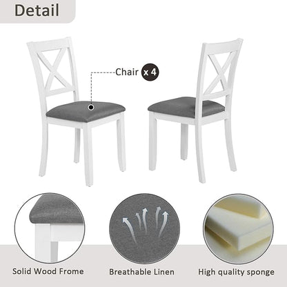 Ball & Cast 5 Piece Dining Table Set with 4 X-Back Chairs,Wooden Living Room Furniture W/ 34.5" Square Kitchen Desk,Easy Assemble & Clean,for Small Space,Apartment,Dining Room,White+Gray